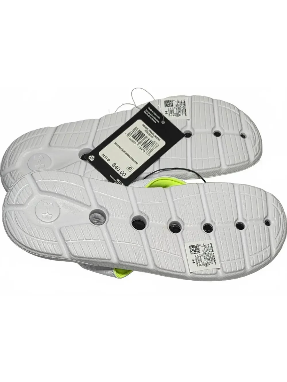 Under Armour Neon Green and White Flip Flop Sandals - Size 8